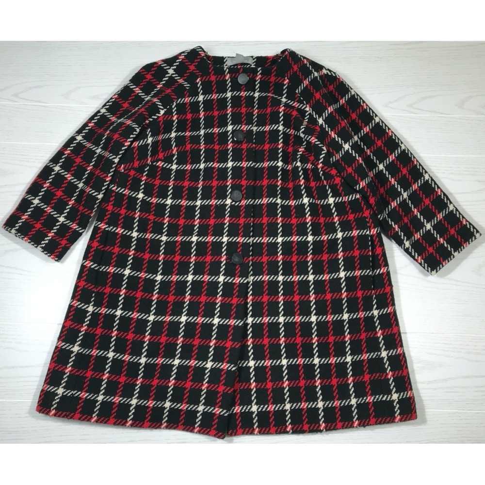 Liz Claiborne Plaid Pea Coat Women 1X Petite Wool Blend Button Up Lined Pockets